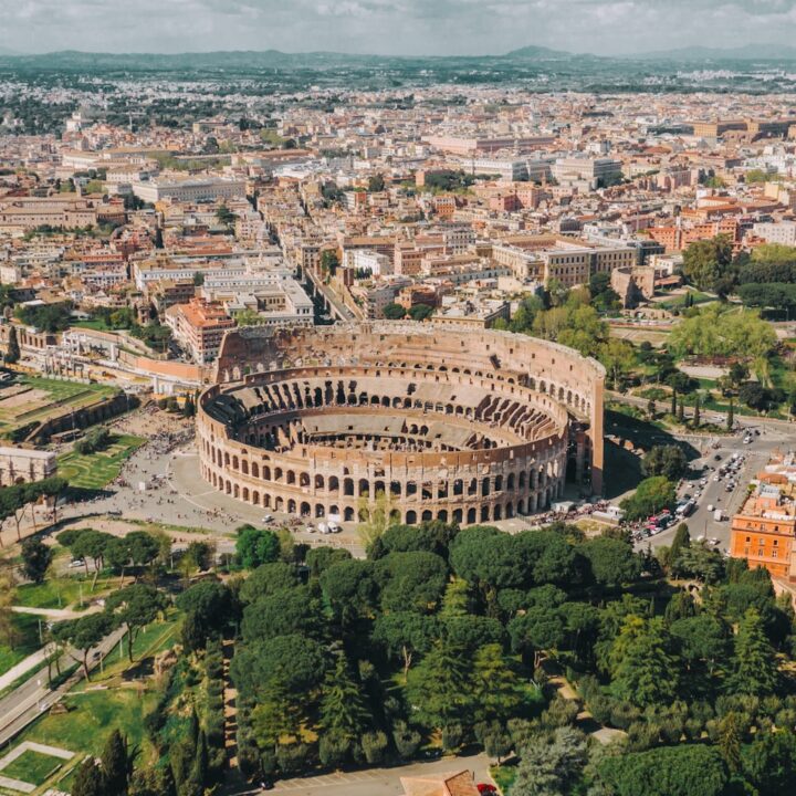 aerial view of Colosseum at Rome Italy